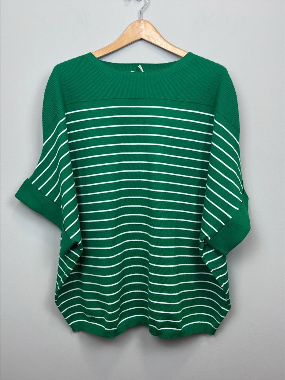 OTT Green Stripe Dolman Sweater 2X White Striped Lightweight Knit NWT